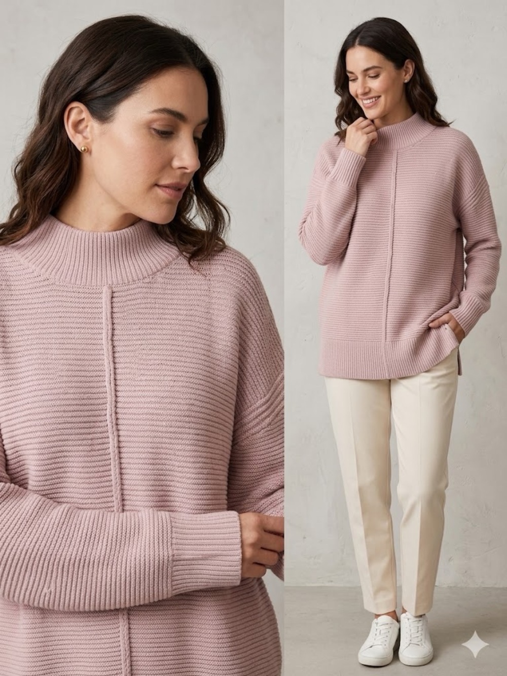 Evereve Mock Neck Ribbed Pink Sweater Size L